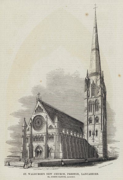 La Nueva Iglesia de St Walburge, Preston, Lancashire (grabado) de English School