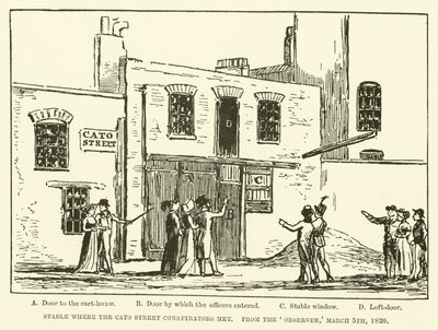 Establo donde se reunieron los conspiradores de Cato Street, del Observer, 5 de marzo de 1820 (grabado) de English School