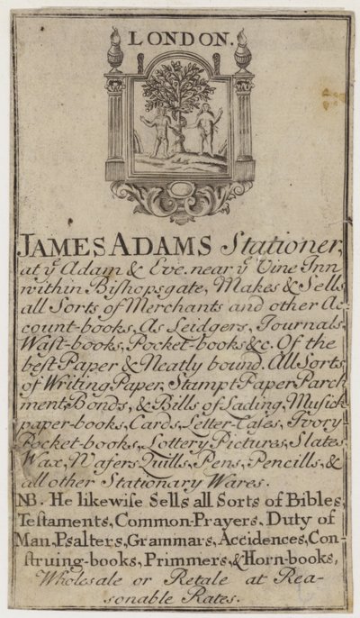 Tarjeta comercial de papelería, James Adams de English School