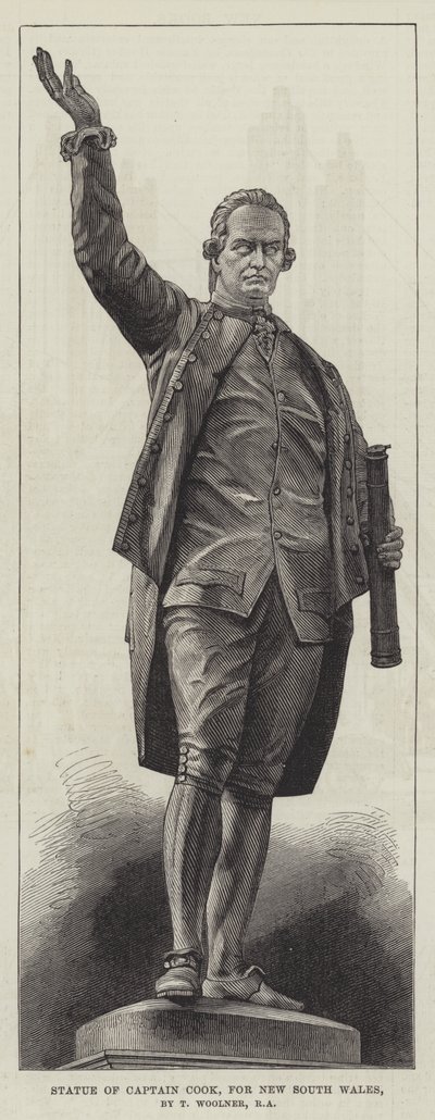Estatua del Capitán Cook, para Nueva Gales del Sur, por T Woolner, RA (grabado) de English School