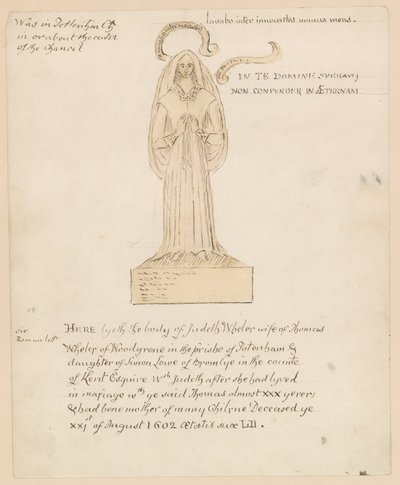 Estatua, tumba de Judeth Wheler que murió el 21 de agosto de 1602 de English School
