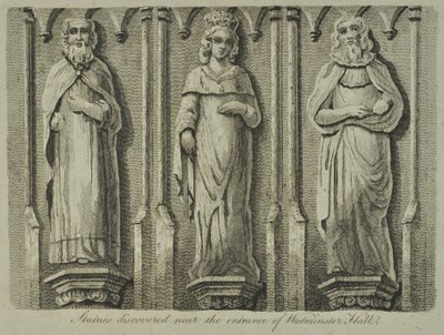 Estatuas descubiertas cerca de la entrada del Westminster Hall, 1807 de English School