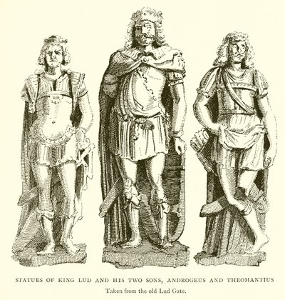 Estatuas del rey Lud y sus dos hijos, Androgeus y Theomantius de English School