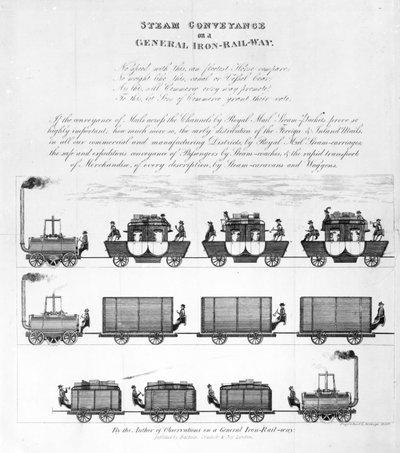 Transporte a vapor en un ferrocarril general de hierro, 1825 de English School