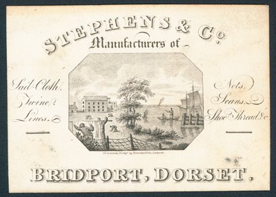 Stephens & Co, fabricantes de lona para velas, redes, cordeles, líneas e hilos para zapatos, tarjeta comercial de English School
