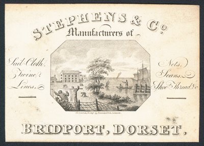 Stephens & Co, fabricantes de lona para velas, redes, cordeles, líneas e hilos para zapatos, tarjeta comercial de English School