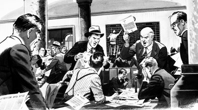 Oficina de corredor de bolsa durante el Crack de Wall Street de 1929 de English School