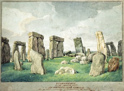 Stonehenge en su estado actual, un templo anpediluniano, 1821 de English School