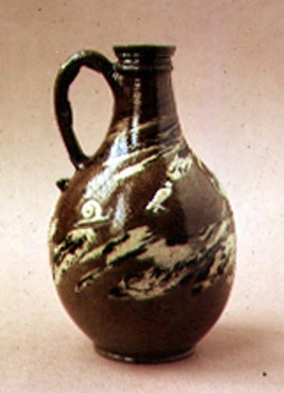 Botella de gres con decoración jaspeada por J.Dwight, Fulham Pottery, finales del siglo XVII de English School