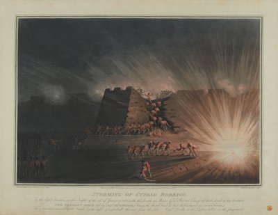 Asalto de Ciudad Rodrigo por la División Ligera en la noche del 19 de enero de 1812, grabado por J.H. Clark y H. Merke, publicado en febrero de 1815 de English School