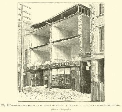 Casas de la calle en Charleston dañadas en el Terremoto de Carolina del Sur de 1886 de English School