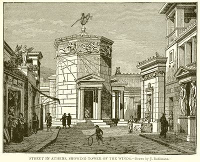 Calle en Atenas, mostrando la Torre de los Vientos de English School
