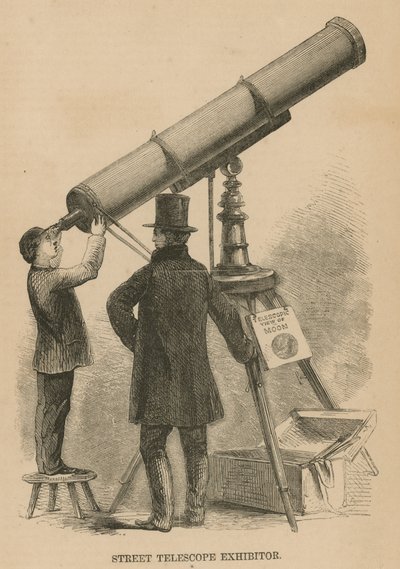 Exhibidor de telescopios en la calle de English School