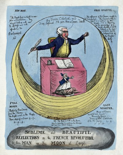 Reflexiones Sublimes y Hermosas sobre la Revolución Francesa, o el Hombre en la Luna en Grande, pub. 1790 de English School