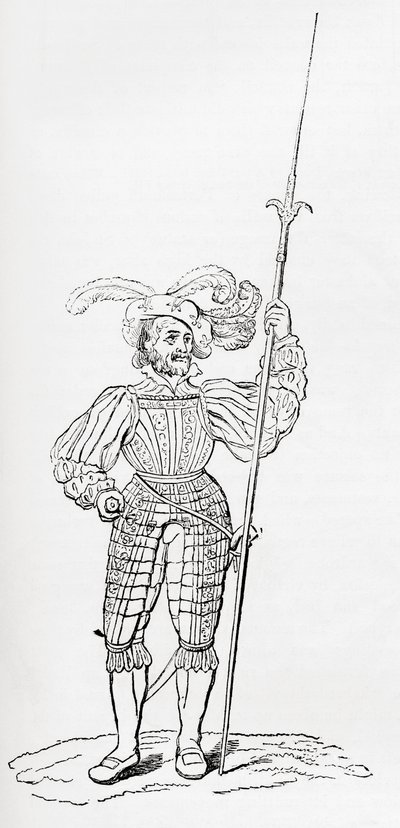 Traje de armadura acanalada y grabada, de la Vieja Inglaterra: A Pictorial Museum, pub. 1847 de English School
