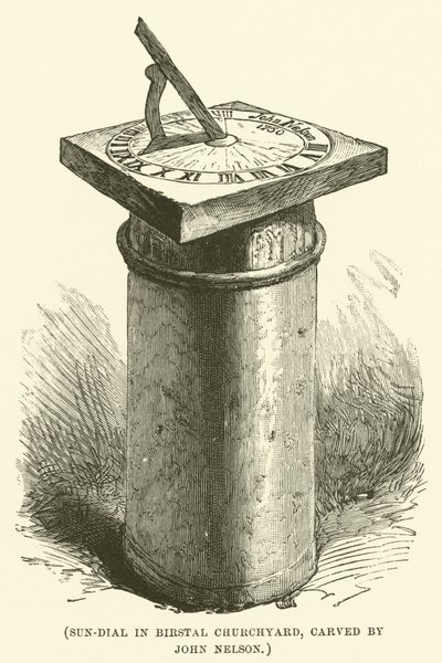 Reloj solar en el cementerio de Birstal, tallado por John Nelson (grabado) de English School