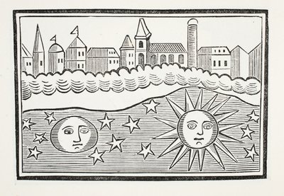 Sol, luna, estrellas y tierra transpuestos, ilustración de Chap-books del Siglo XVIII de John Ashton, pub. 1882 de English School