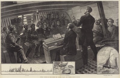 Servicio dominical en la flota pesquera del Mar del Norte, la Misión de la Iglesia del Támesis de English School