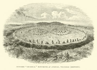 Supuestos monumentos druidas en Avebury, Wiltshire, restaurados de English School