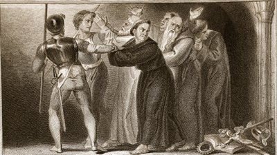 Supresión de los monasterios, ilustración de La Historia de Inglaterra de David Hume, pub. por R. Bowyer, Londres, 1812 de English School