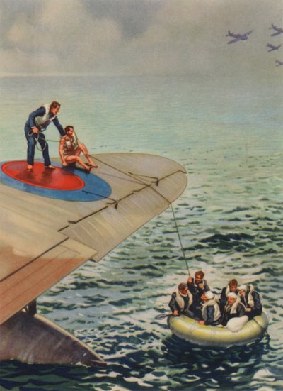 Supervivientes de un avión británico derribado en una balsa de goma, Segunda Guerra Mundial de English School
