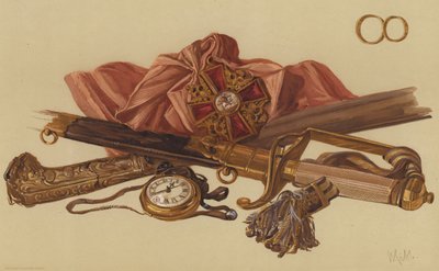 Espada y reliquias del almirante vizconde Duncan (cromolito) de English School