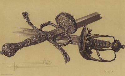 Espadas de Oliver Cromwell y John Hampden (cromolito) de English School