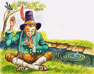 Sastre cosiendo junto a un arroyo de English School