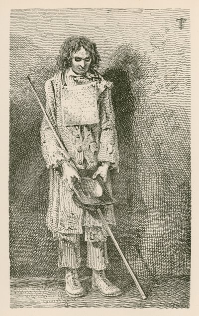 Alto mendigo ciego, con un bastón largo de English School