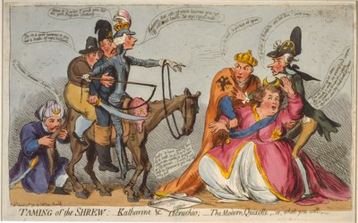 La doma de la bravía: Katharine y Petruchio; El Quijote moderno, o lo que quieras, 1791 de English School