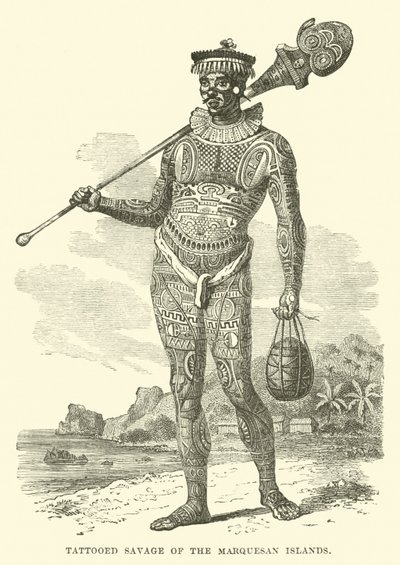 Salvaje tatuado de las Islas Marquesas de English School