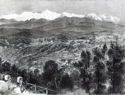 Cultivo del té en la India británica - Vista de Darjeeling desde el sur, 1876 de English School