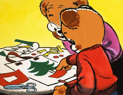 Osos de peluche haciendo decoraciones navideñas de English School