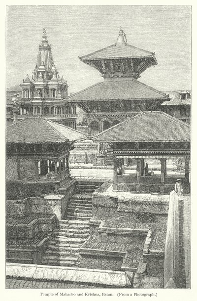 Templo de Mahadeo y Krishna, Patan (grabado) de English School