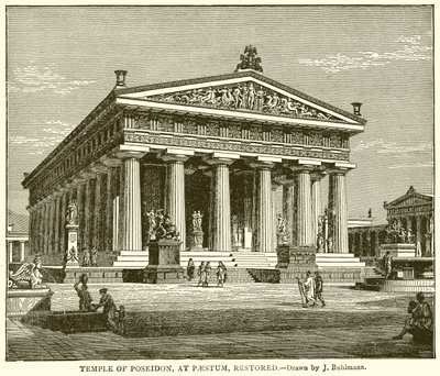 Templo de Poseidón, en Paestum, restaurado de English School