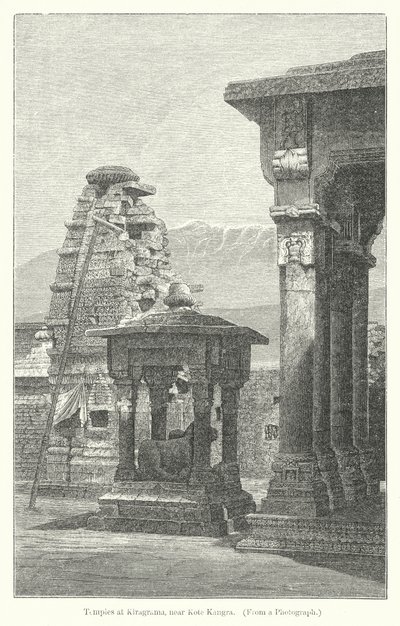 Templos de Kiragrama, cerca de Kote Kangra (grabado) de English School