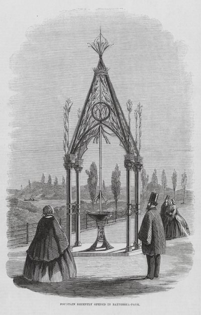 Fuente Teulon, Battersea Park, Londres, Inglaterra (grabado) de English School
