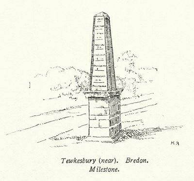 Tewkesbury, cerca de, Bredon, Milestone (litografía) de English School