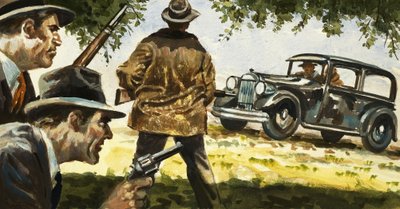 Rangers de Texas emboscan un coche conducido por Bonnie y Clyde de English School