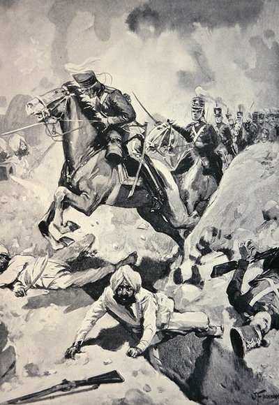 Thackwell lidera a los 3rd Light Dragoons a través de las obras de tierra Sikh, Batalla de Sobraon de English School