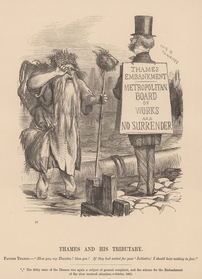 Thames y su Tributario; caricatura de English School