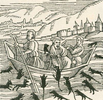 El cuento popular del siglo X de Hatto, quien fue el Arzobispo de Mainz, y lo que sucedió en la Torre del Ratón, ilustración de The Strand Magazine, 1897 de English School