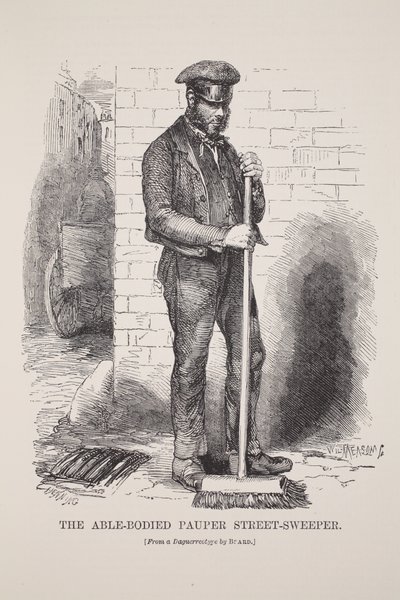 El barrendero indigente, ilustración de London Labour and London Poor de Henry Mayhew, pub. 1862 de English School