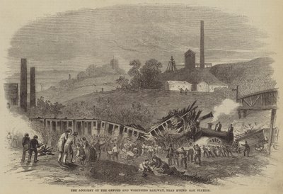 El accidente en el Ferrocarril de Oxford y Worcester, cerca de la estación de Round Oak (grabado) de English School