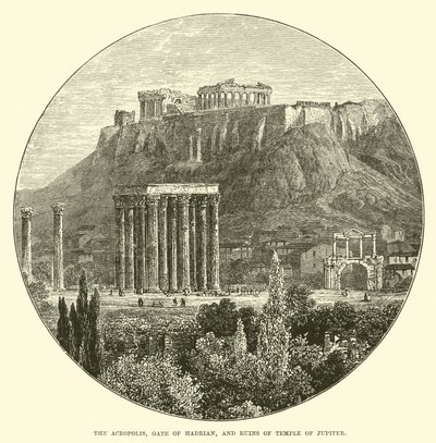 La Acrópolis, Puerta de Adriano y ruinas del Templo de Júpiter de English School