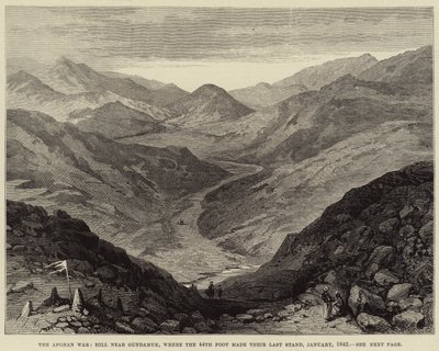 La guerra afgana, colina cerca de Gundamuk, donde el 44º Regimiento hizo su última resistencia, enero de 1842 de English School