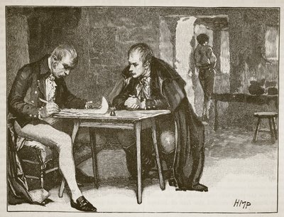 Los agentes de Gran Bretaña y Suecia firmando el tratado contra Napoleón, ilustración de Cassells Illustrated History of England de English School
