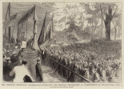 Las celebraciones del centenario americano, exhibiendo la declaración de independencia original en Filadelfia, 4 de julio de English School