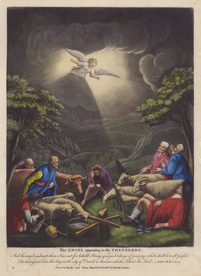 El ángel apareciendo a los pastores (litografia en color) de English School