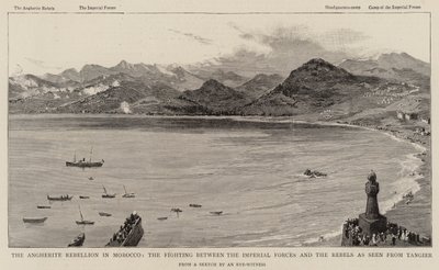 La rebelión de Angherite en Marruecos, la lucha entre las fuerzas imperiales y los rebeldes vista desde Tánger (grabado) de English School